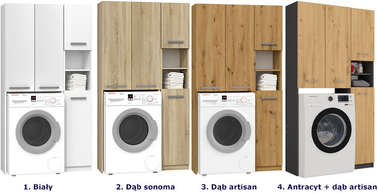 Kolory nowoczesnego zestawu szafek łazienkowych Deron 2X