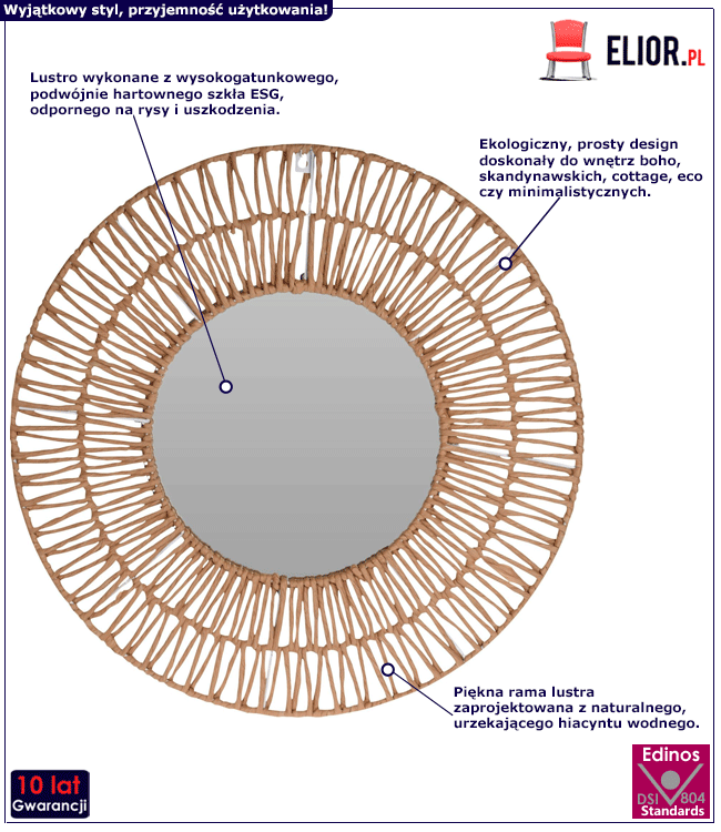 Plecione lustro boho Luisi - okrągłe