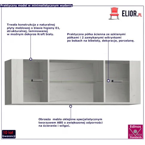 Półka scienna wisząca w kolorze kraft biały Dagna 21X