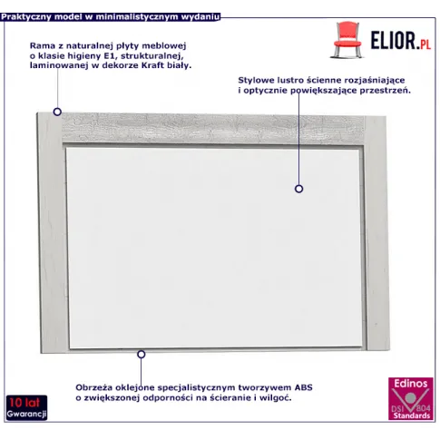 Lustro ścienne w ramie w kolorze kraft biały Dagna 13X