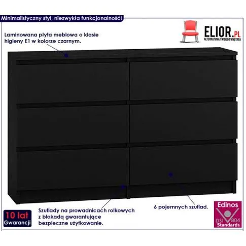 Fotografia Czarna komoda z szufladami - Berta 120 cm z kategorii Komody