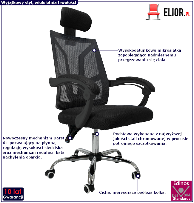 Produkt Czarny nowoczesny fotel obrotowy - Roiso