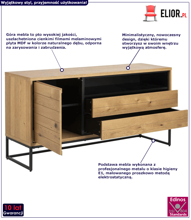 Minimalistyczna komoda Cima 2X - dąb naturalny