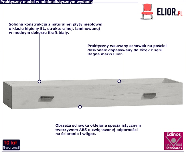 Szuflada pod łózko na pościel w dekorze kraft biały Dagna 25X