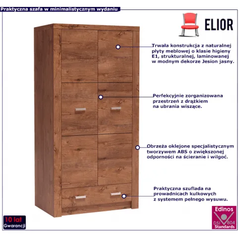 Dwudrzwiowa szafa na ubrania jesion jasny Dagna 2X