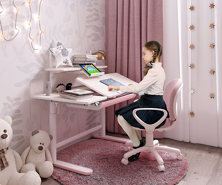 Produkt Różowe biurko dla dzieci elektryczne z nadstawką - Tobiso 3X - zdjęcie numer 2