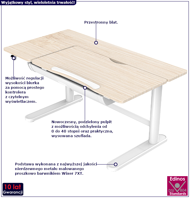 Produkt Regulowane dziecięce biurko elektryczne ergonomiczne - Tobiso 2X