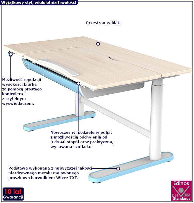 Produkt Niebieskie regulowane biurko elektryczne dla dzieci - Tobiso 2X