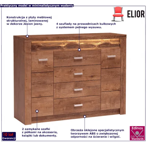 Komoda z 4 szufladami i półkami jesion jasny Dagna 8X