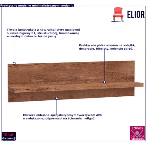 Półka na ścianę w dekorze jesion jasny Dagna 12X