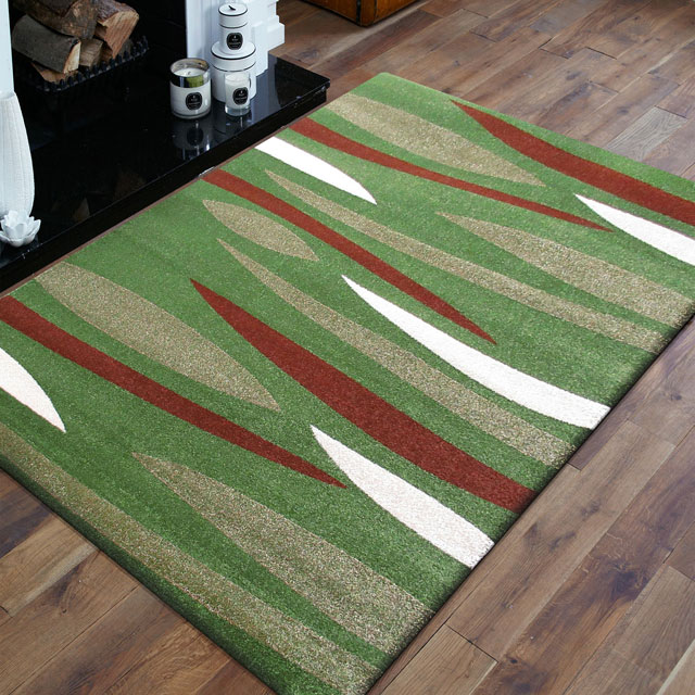 Zielony nowoczesny dywan Pertis do salonu i sypialni z wzorami
