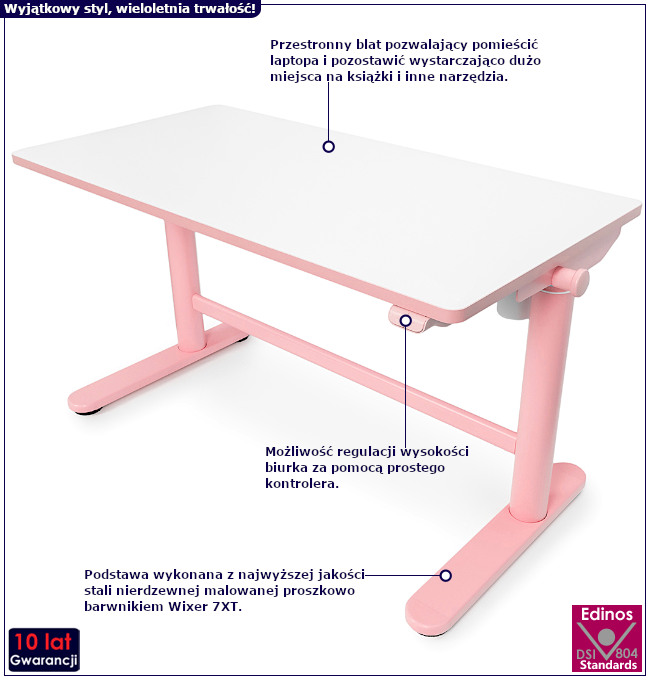 Produkt Różowe biurko dziecięce elektryczne - Fadio