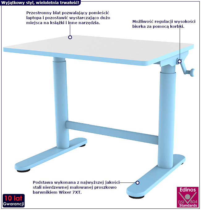 Produkt Niebieskie regulowane ergonomiczne biurko dla dzieci - Otiso