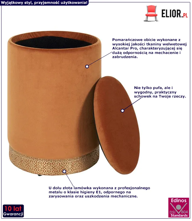 Pomarańczowa pufa Sayer - otwierana