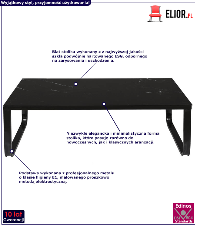 Czarny stolik Vantu - marmurkowy
