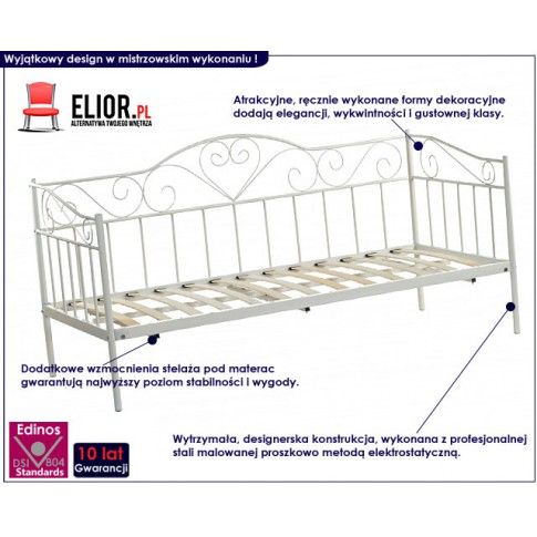Fotografia Pojedyncze łóżko metalowe Maltis 90x200 - białe z kategorii Łóżka metalowe