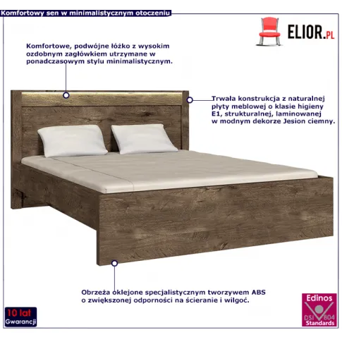 Podwójne łóżko w kolorze jesion ciemny Dagna 19X