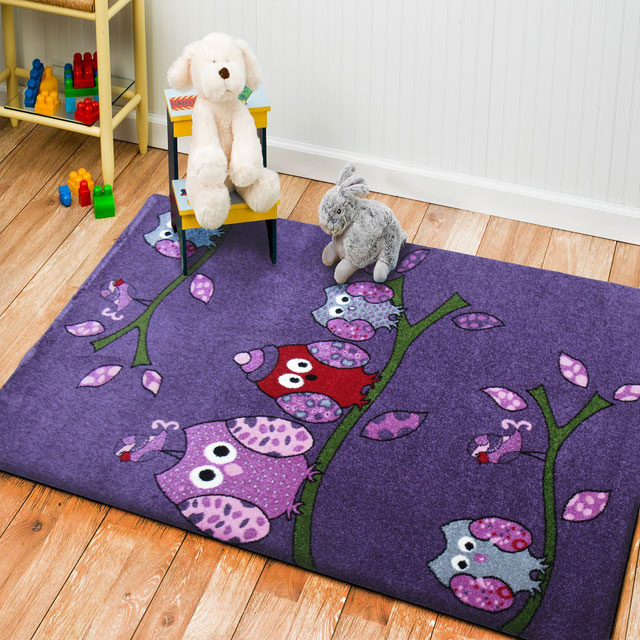 Dziecięcy fioletowy dywan w sowy Kortis
