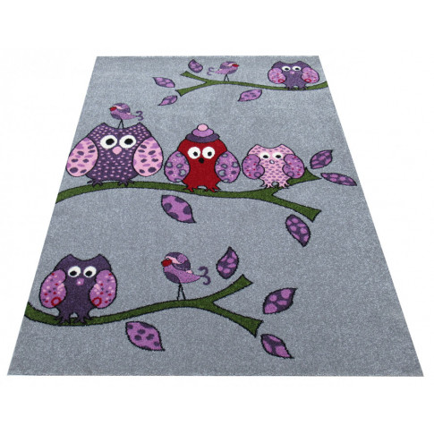 Szary dywan do pokoju dziecka w kolorowe sowy Kortis