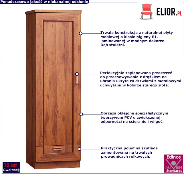 Szafa jednodrzwiowa w kolorze dąb stuletni Tilda 10X