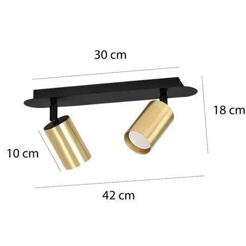 Wymiary podwójnej czarno-złotej lampy sufitowej D083-Apris