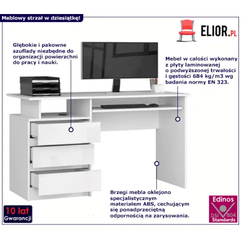 Białe biurko nowoczesne połysk Flarin 3X