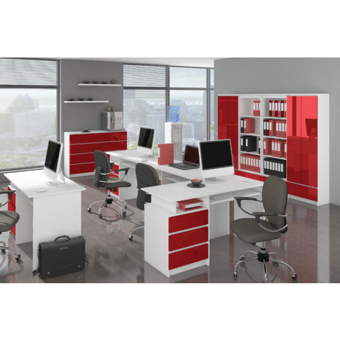 Nowoczesne biurko do pracowni biało czerwone połysk Flarin 3X
