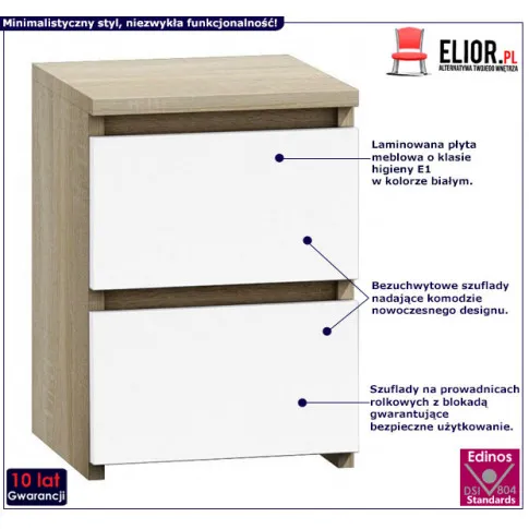 Fotografia Wąska szafka nocna biała + dąb sonoma - Lanilo 2X z kategorii Szafki
