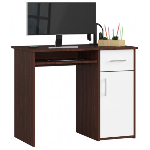 Klasyczne biurko z szufladą na klawiaturę wenge z białym Esman 2X