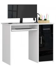 Biało czarne biurko z szufladą na klawiaturę połysk - Esman 3X