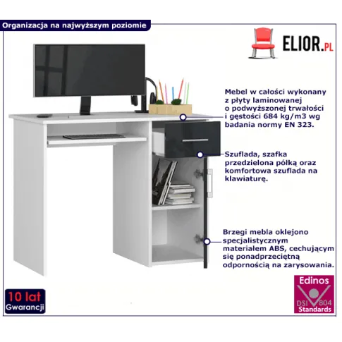 Biurko nowoczesne dla młodzieży biały grafit połysk Esman 3X