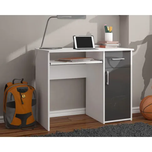 Minimalistyczne biurko dla mlodziezy bialy grafit polysk Esman 3X wiz 1