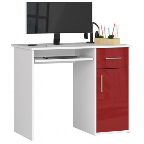 Biało czerwone biurko z szufladą na klawiaturę połysk Esman 3X