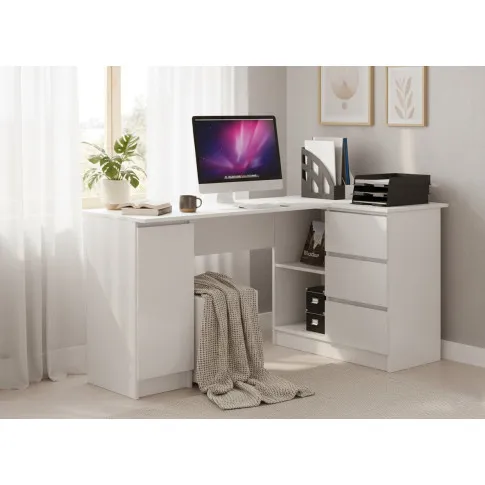 Białe duże biurko narożne z szufladami połysk   Volume 6X