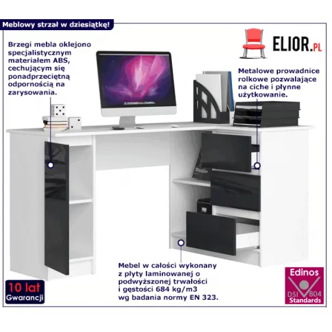 Biurko narożne do pracy i nauki bialy grafit Osmen 6x