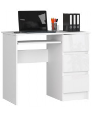 Białe klasyczne biurko z półkami i szufladą połysk - Miren 6X w sklepie Edinos.pl