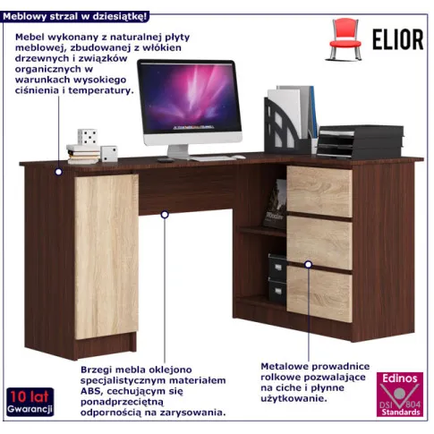 Prawostronne biurko Osmen 4X wenge dąb sonoma