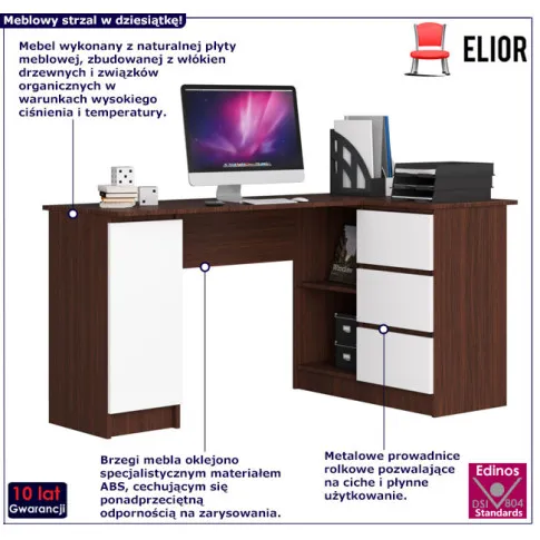 Prawostronne biurko Osmen 4X wenge biały