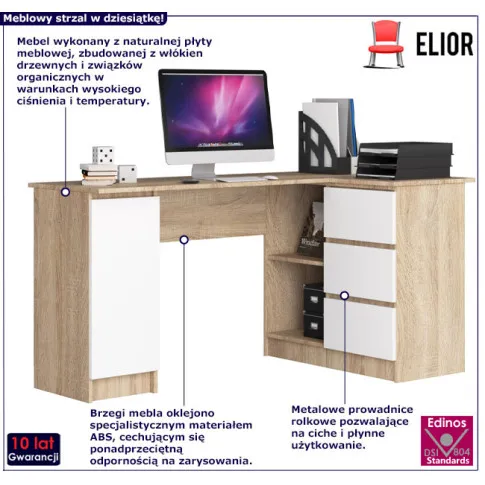 Prawostronne biurko Osmen 4X dąb sonoma biały