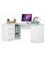 Białe duże biurko narożne lewe z szufladami i szafką - Volume 3X w sklepie Edinos.pl