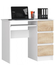 Klasyczne biurko do pracy białe + dąb sonoma - Miren 4X w sklepie Edinos.pl