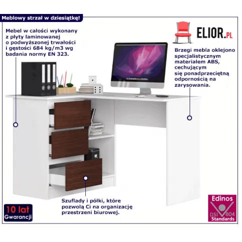 Biurko narożne lewostronne biały wenge Heron 3X