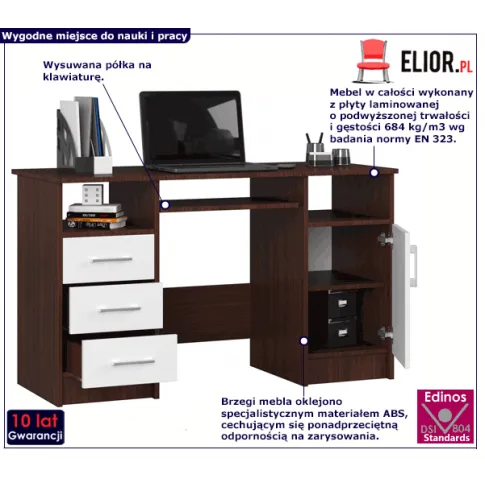 Biurko komputerowe wenge z białym Delian 2X