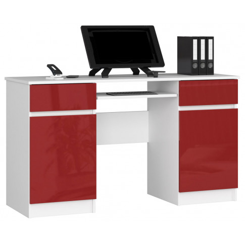Nowoczesne biurko z szufladami biały czerwony połysk Ipolis 3X