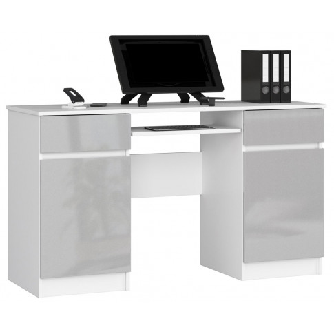 Nowoczesne biurko komputerowe biały metalik połysk Ipolis 3X
