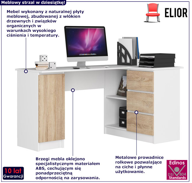 Biurko nowoczesne narożne Volume 4X biały+dąb sonoma