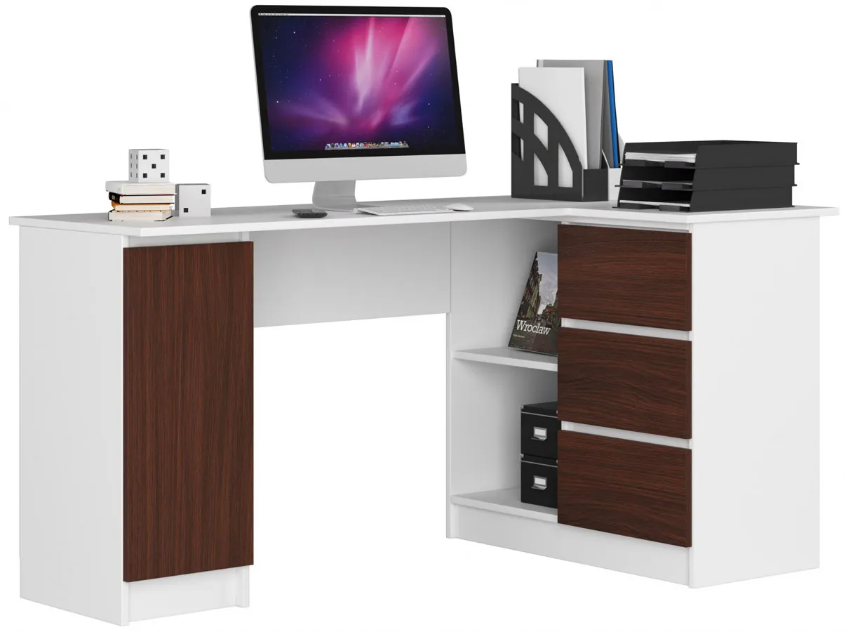 Фото - Офісний стіл Elior Biurko komputerowe i gamingowe z szufladami biały + wenge prawostronne - O 