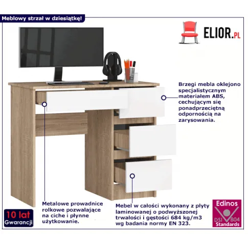 Biurko nowoczesne dab sonoma bialy Nersta 5X