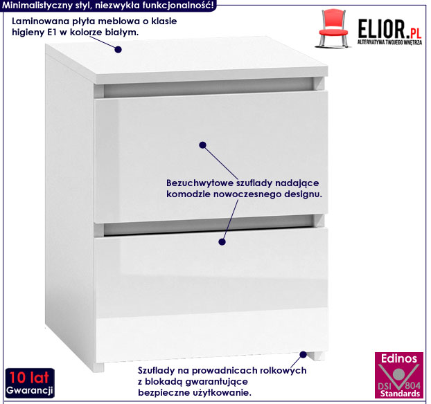 Lakierowana, biała szafka nocna Siena 4X