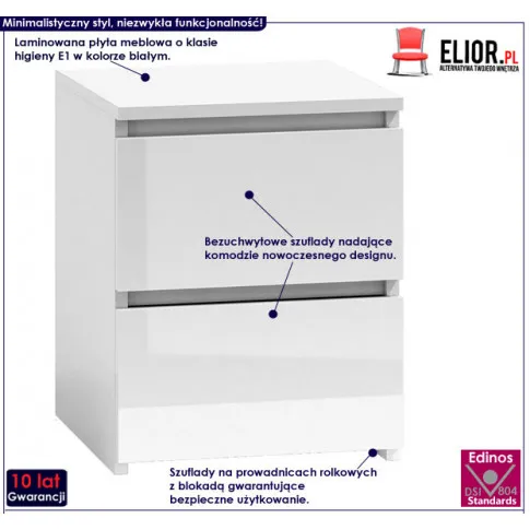 Fotografia Lakierowana szafka nocna Lanilo 5X - biały połysk z kategorii Szafki